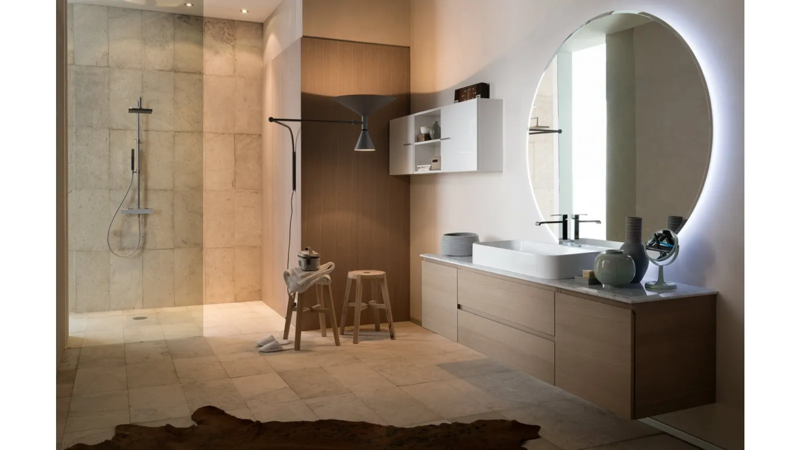 Mobile da Bagno sospeso in rovere con piano in marmo INK PRESTIGE NK19 di Compab