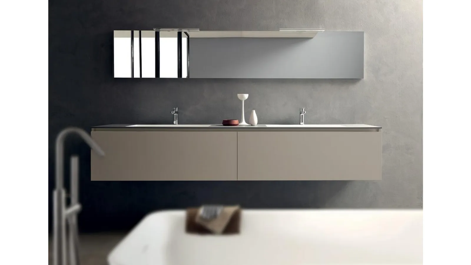 Mobile da Bagno sospeso in laminato Beige Light di Modulnova