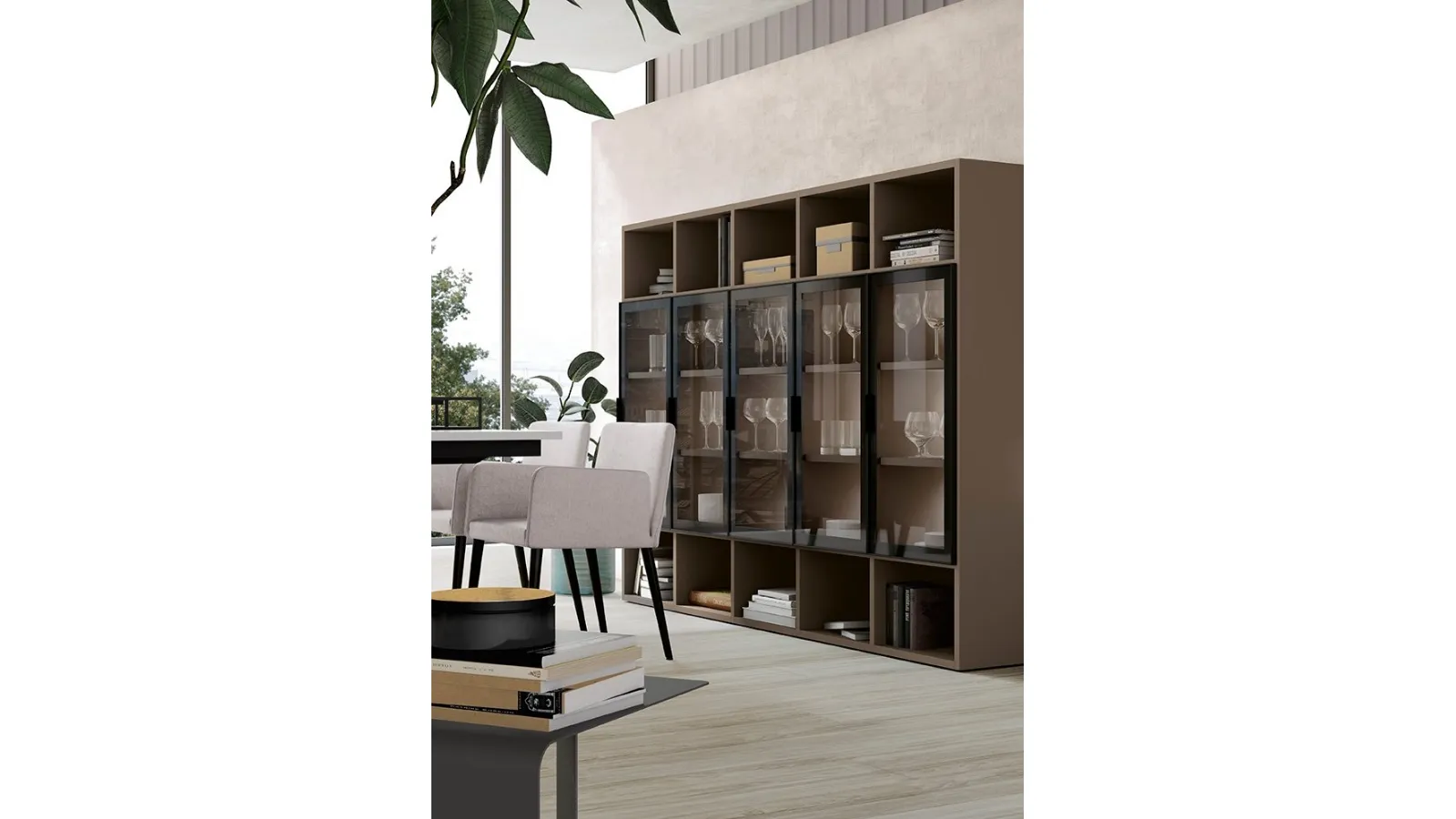 Libreria in melaminico con ante in vetro Golf Infinity L08B di Colombini Casa