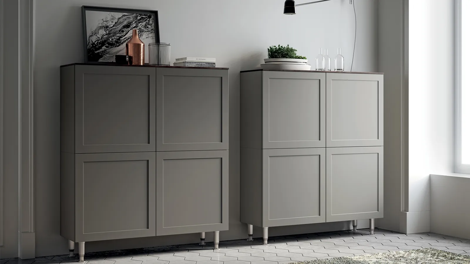 Madia Living Carattere in Laccato opaco Grigio Titanio di Scavolini