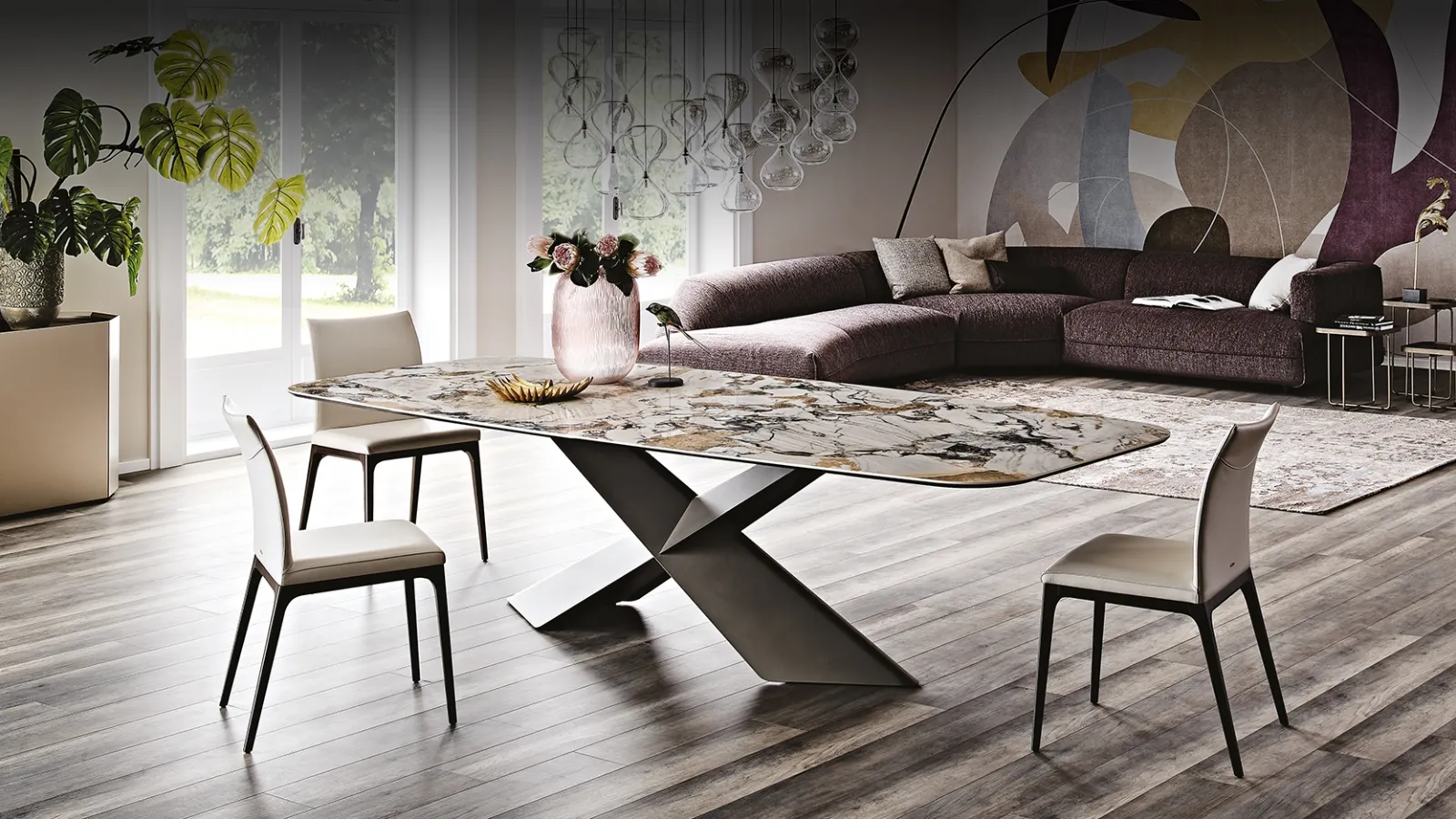 Tavolo con base in metallo e piano in ceramica Tyron Keramik di Cattelan Italia