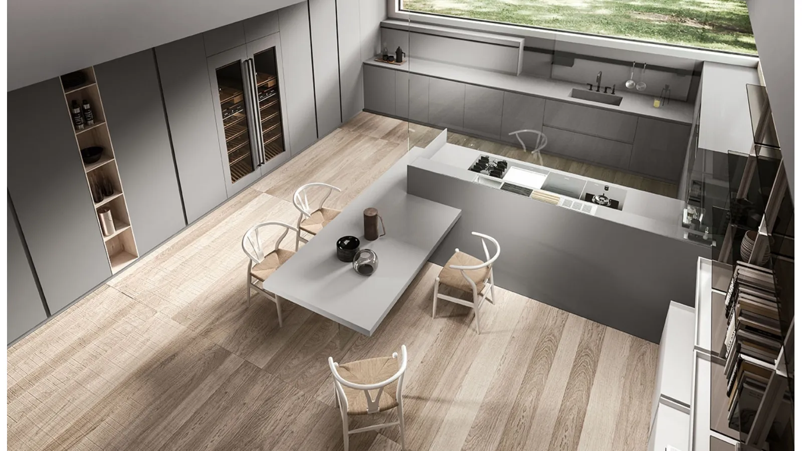 Cucina Design in Fenix Grigio con penisola Ak 04 03 di Arrital