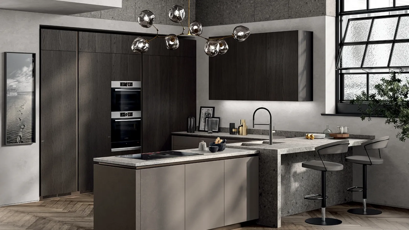 Cucina Moderna Liberamente Biomalta Argilla Agra e Rovere Carbone di Scavolini